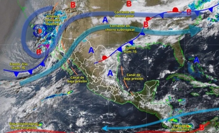 Frente frío 16 se desplazará y provocará lluvias de lunes
a jueves en los siguientes estados